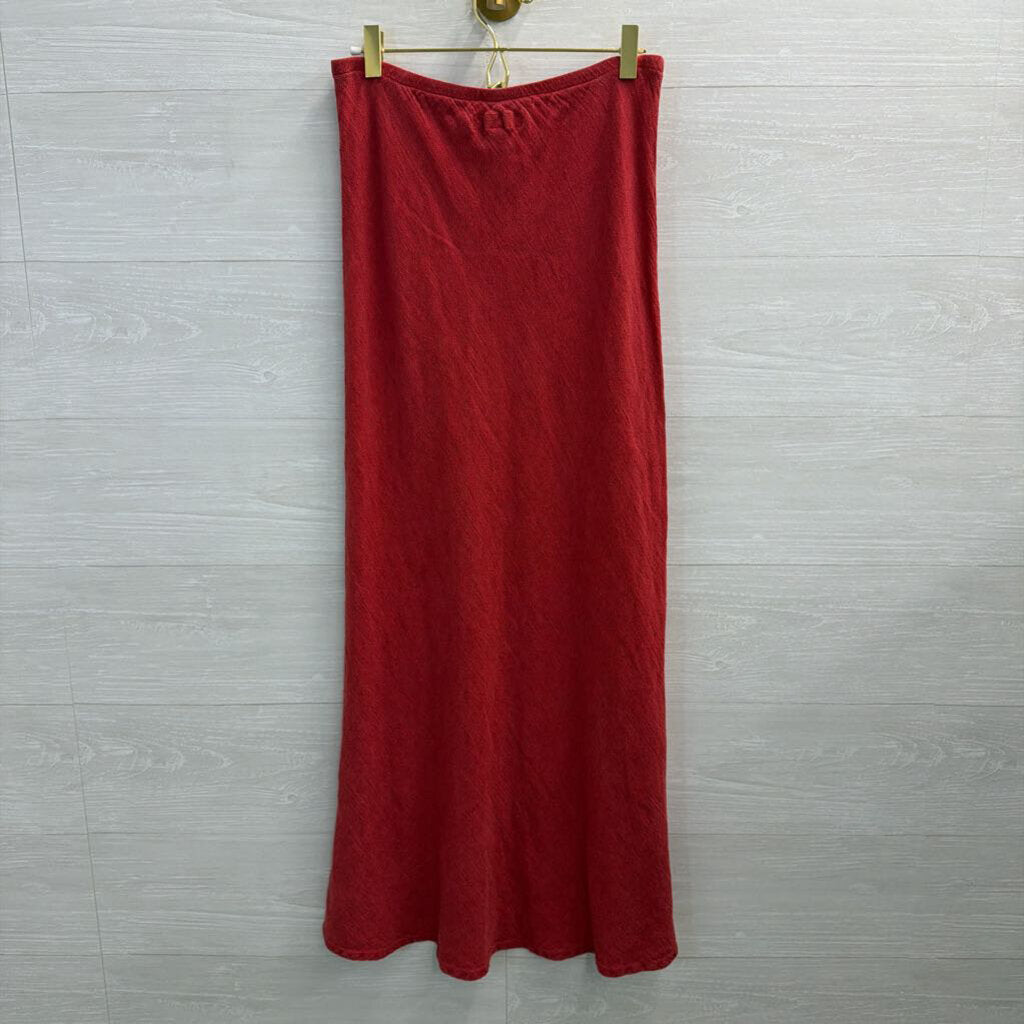 Flax Red Textured 100% Linen Maxi Skirt Small