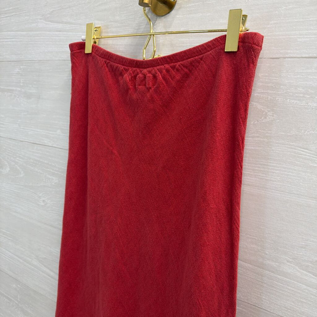 Flax Red Textured 100% Linen Maxi Skirt Small