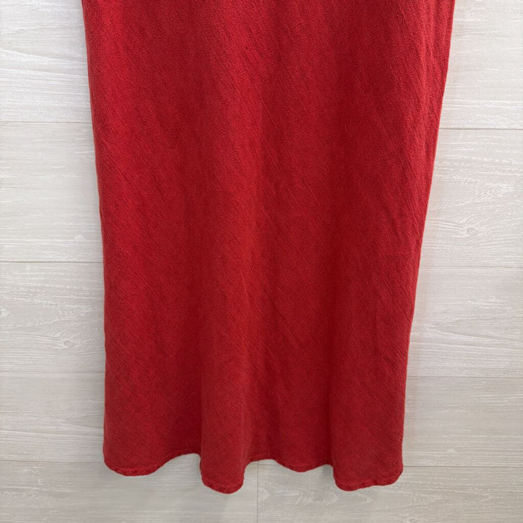 Flax Red Textured 100% Linen Maxi Skirt Small