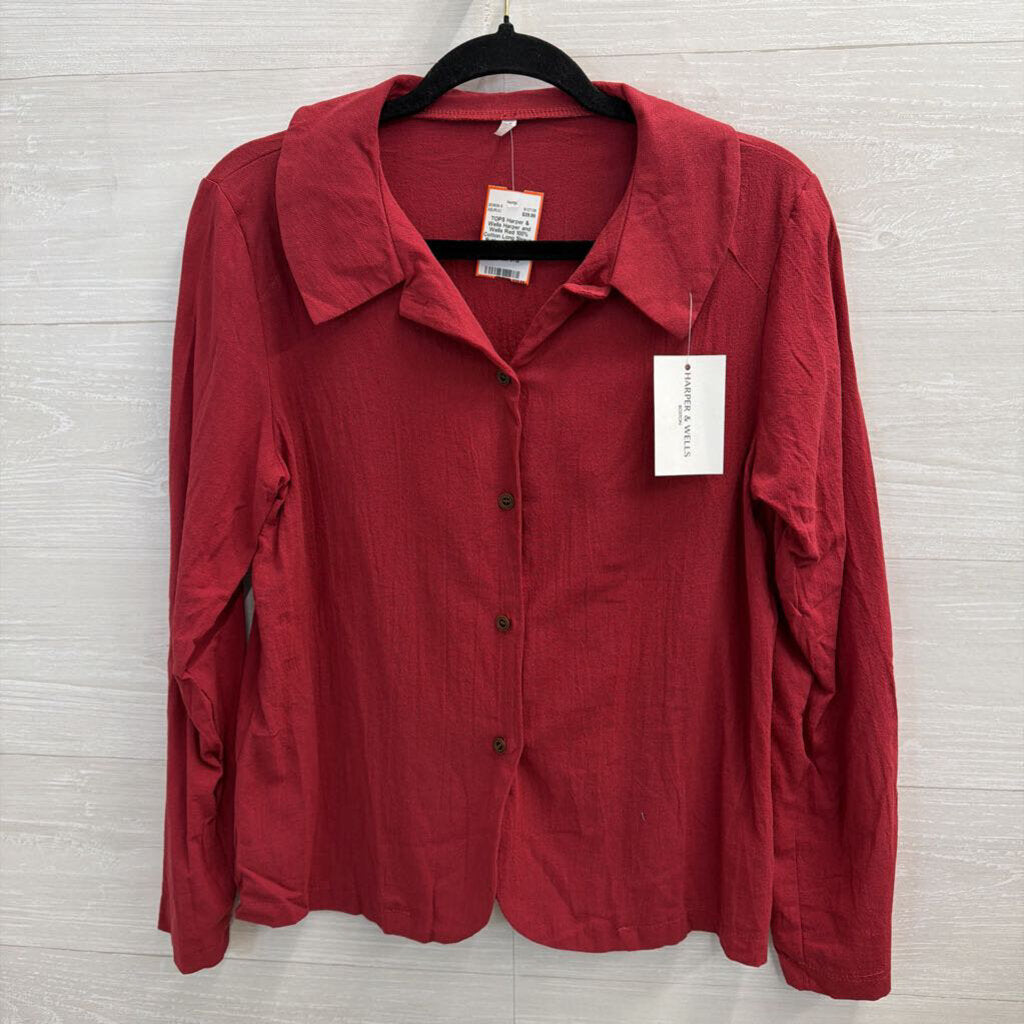 Harper and Wells Red 100% Cotton Long Sleeve Button Down Top Large