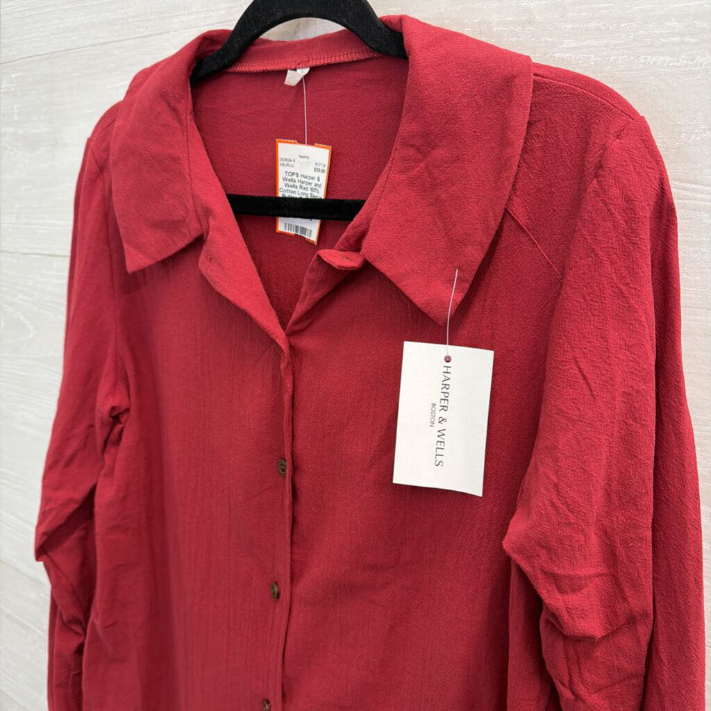 Harper and Wells Red 100% Cotton Long Sleeve Button Down Top Large