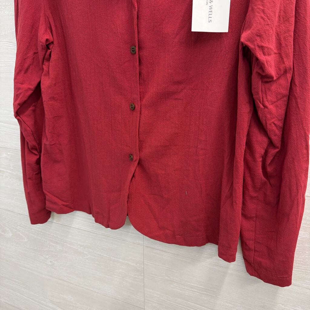 Harper and Wells Red 100% Cotton Long Sleeve Button Down Top Large