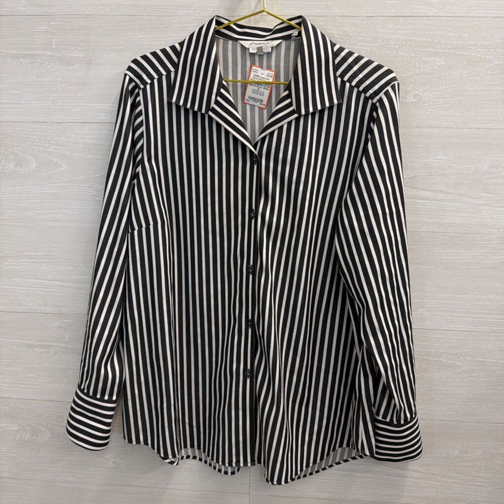 Foxcroft Grey/ White Striped Long Sleeve Button Down Top 14