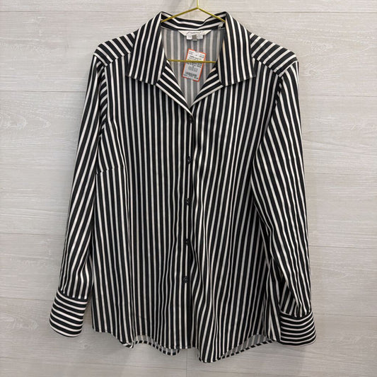 Foxcroft Grey/ White Striped Long Sleeve Button Down Top 14