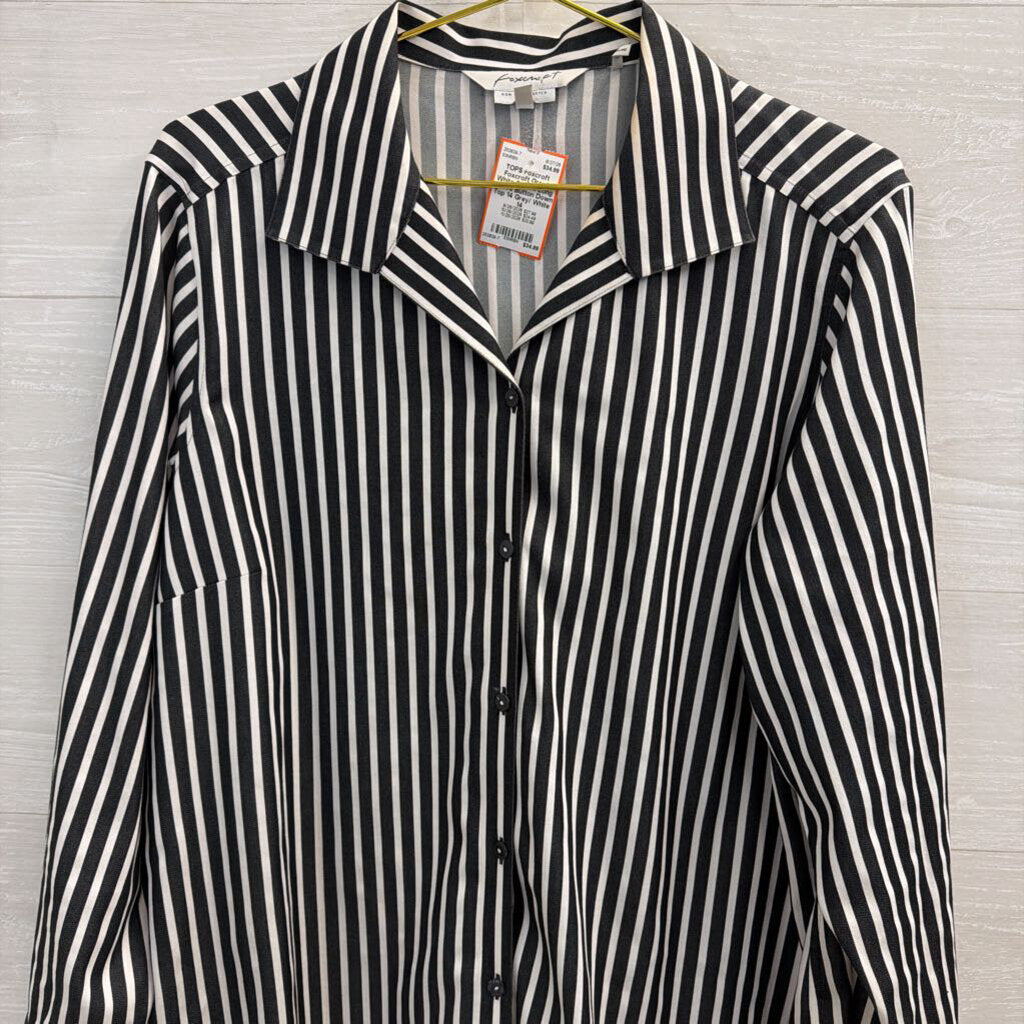 Foxcroft Grey/ White Striped Long Sleeve Button Down Top 14