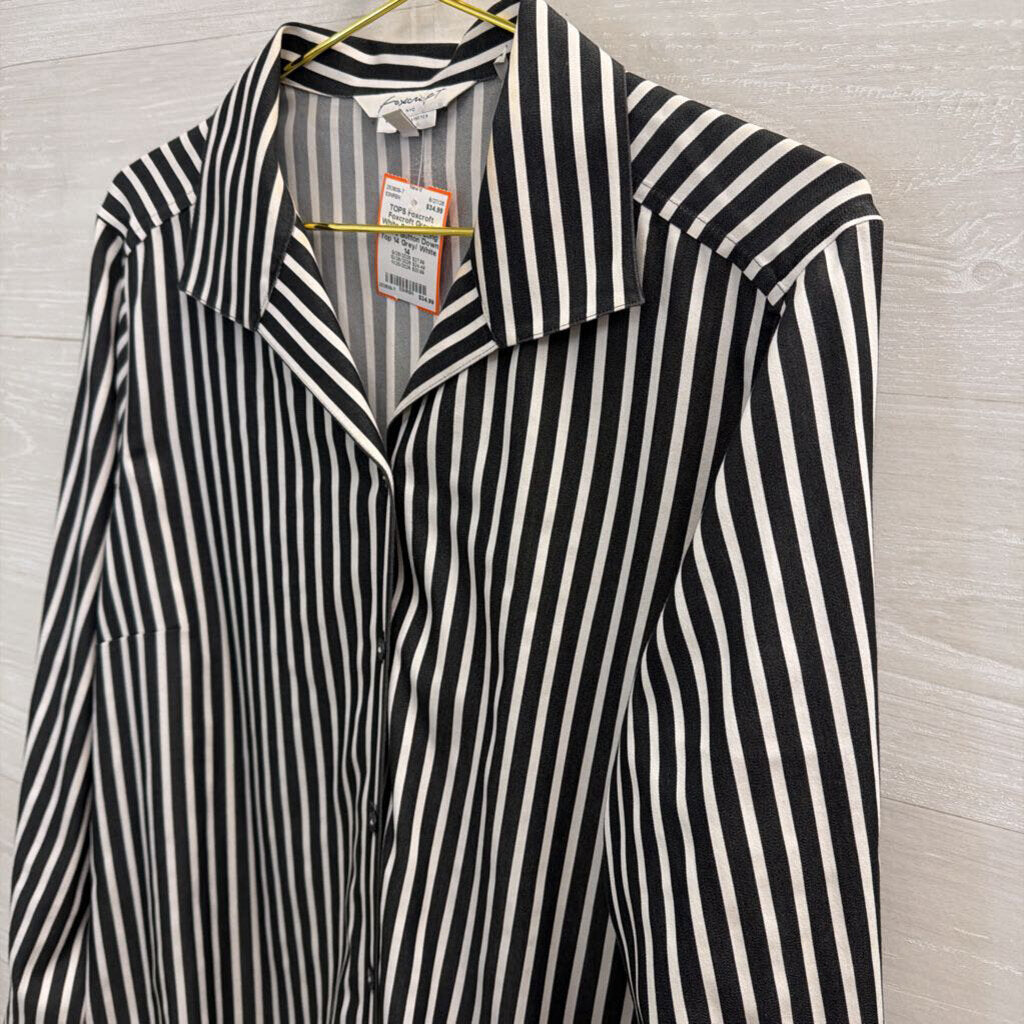 Foxcroft Grey/ White Striped Long Sleeve Button Down Top 14