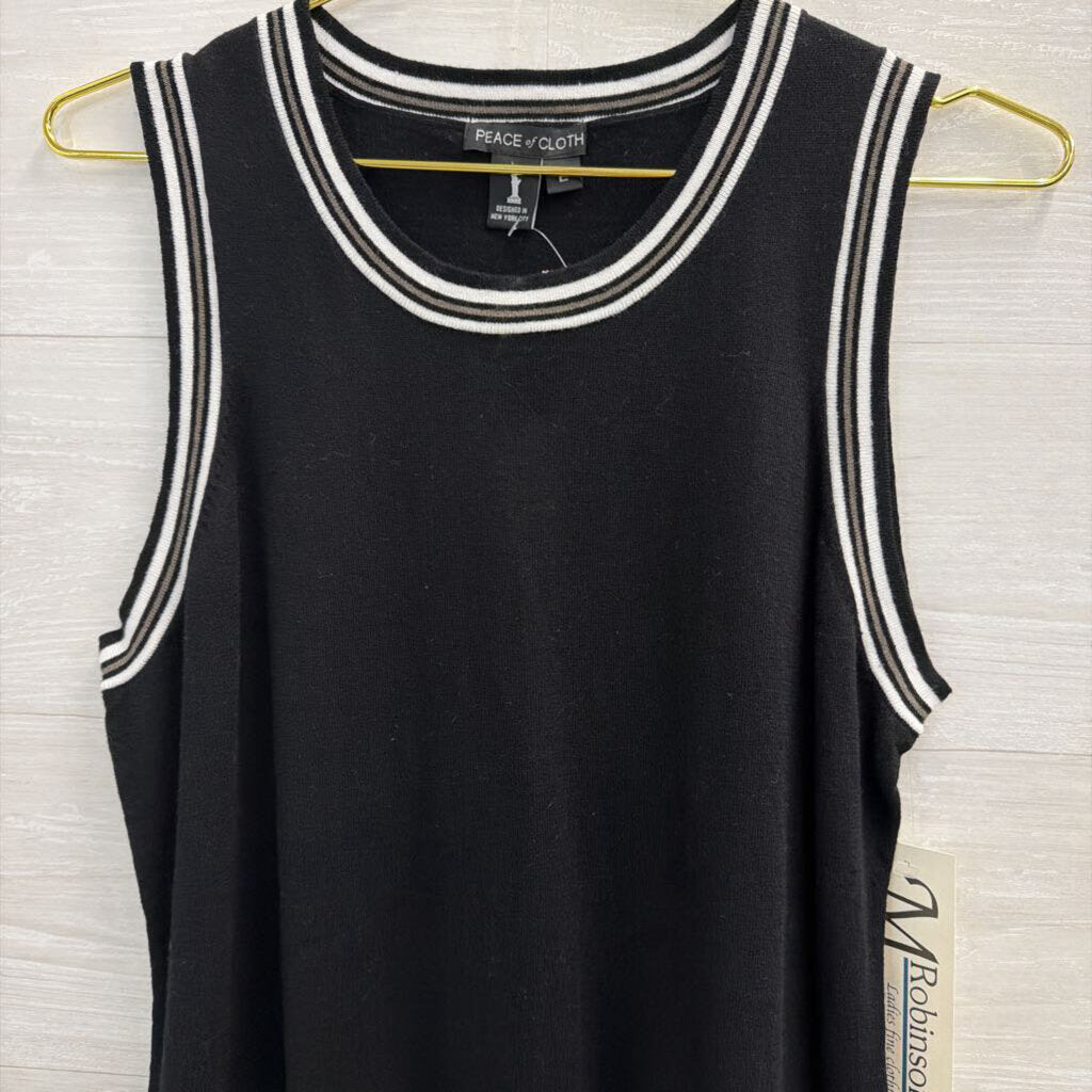 Peace of Cloth Black/ White/ Gold Striped Detail Tank Top Large