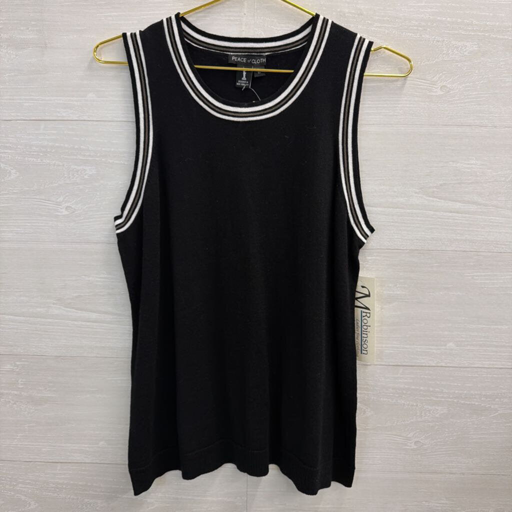Peace of Cloth Black/ White/ Gold Striped Detail Tank Top Large