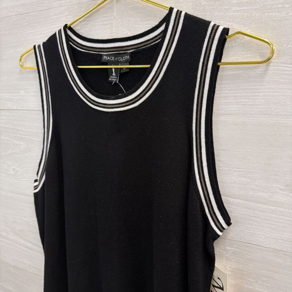 Peace of Cloth Black/ White/ Gold Striped Detail Tank Top Large