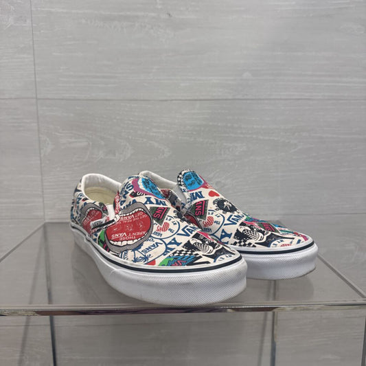 Vans White/ Multi Sticker Mash Up Classic Slip On Sneakers 7.5
