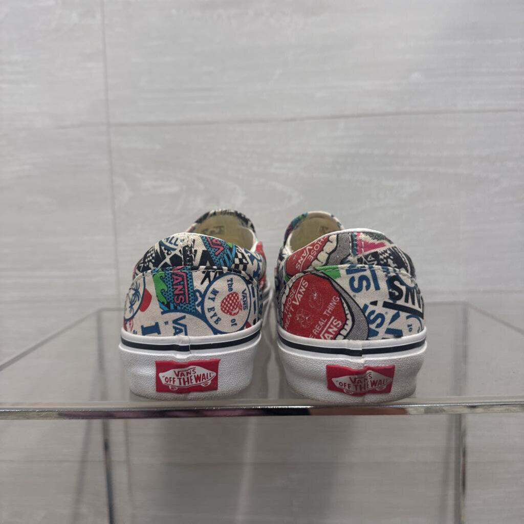 Vans White/ Multi Sticker Mash Up Classic Slip On Sneakers 7.5