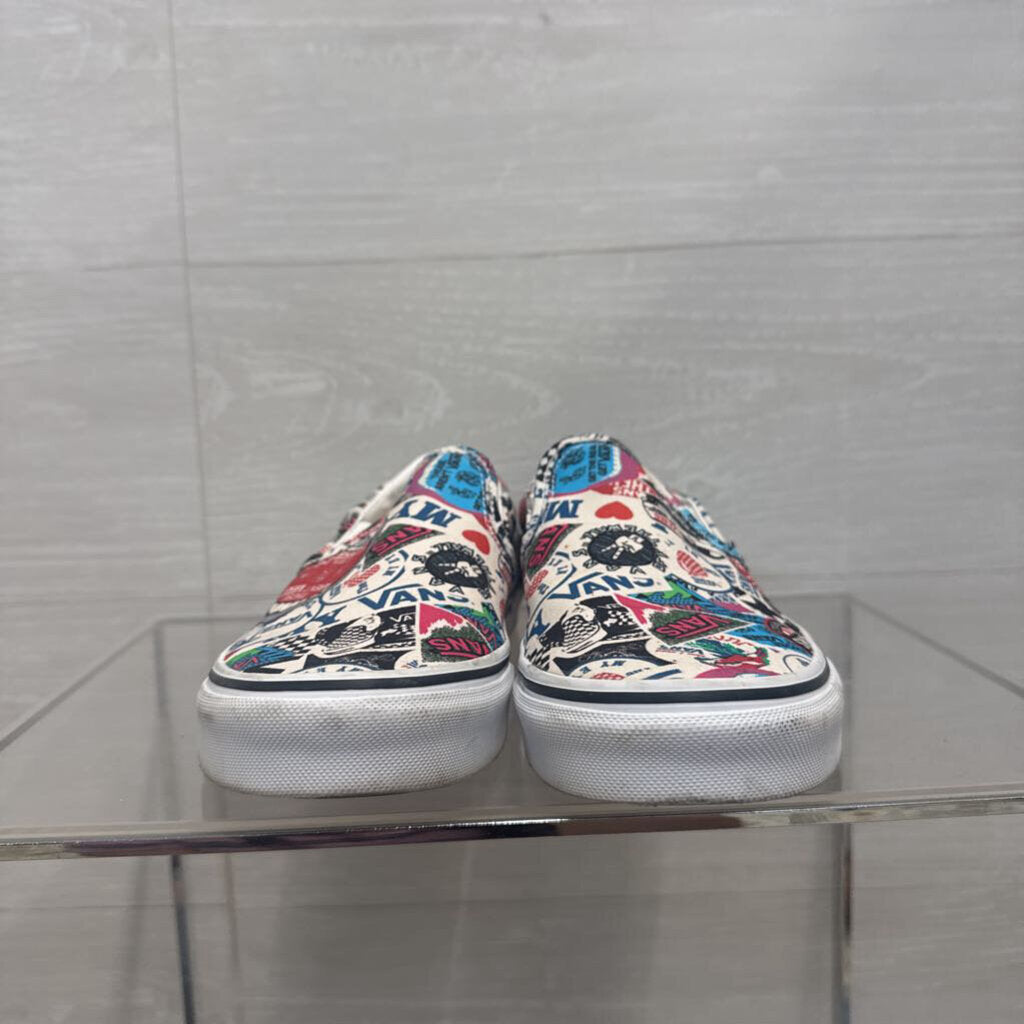 Vans White/ Multi Sticker Mash Up Classic Slip On Sneakers 7.5