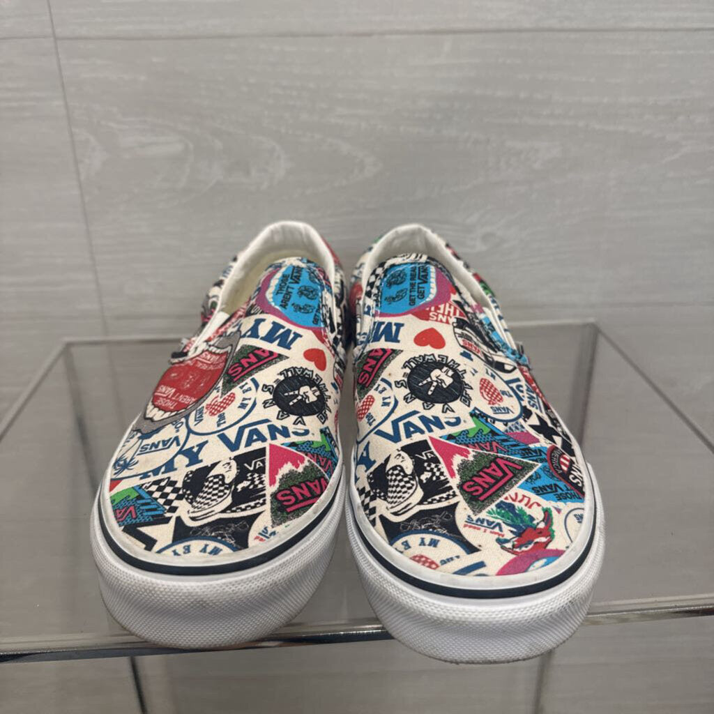 Vans White/ Multi Sticker Mash Up Classic Slip On Sneakers 7.5