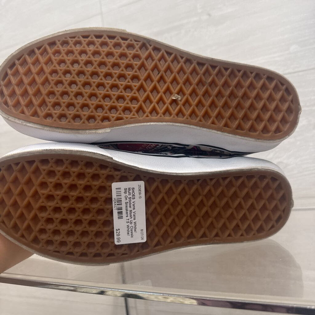 Vans White/ Multi Sticker Mash Up Classic Slip On Sneakers 7.5