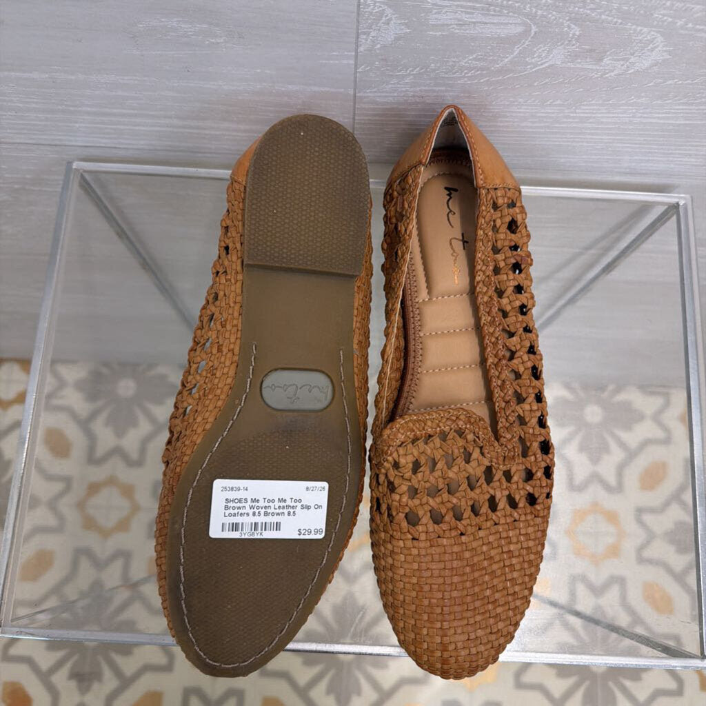 Me Too Brown Woven Leather Slip On Loafers 8.5