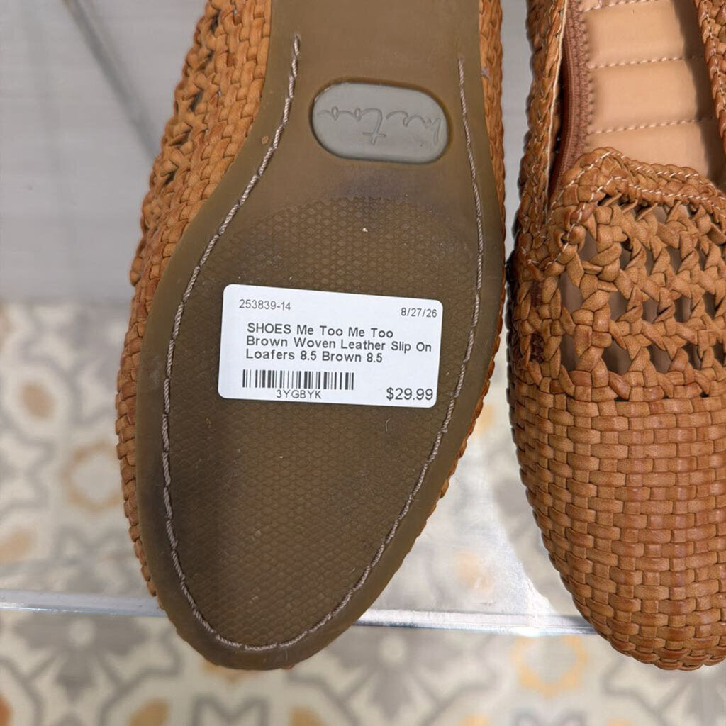 Me Too Brown Woven Leather Slip On Loafers 8.5