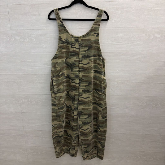 Easel Green Camo Denim Wide Leg Overalls Small
