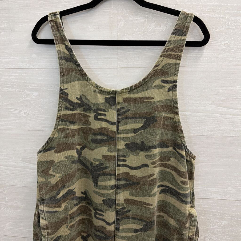 Easel Green Camo Denim Wide Leg Overalls Small