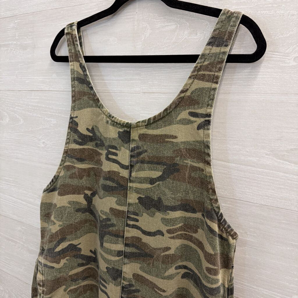 Easel Green Camo Denim Wide Leg Overalls Small