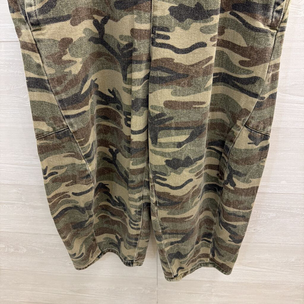 Easel Green Camo Denim Wide Leg Overalls Small