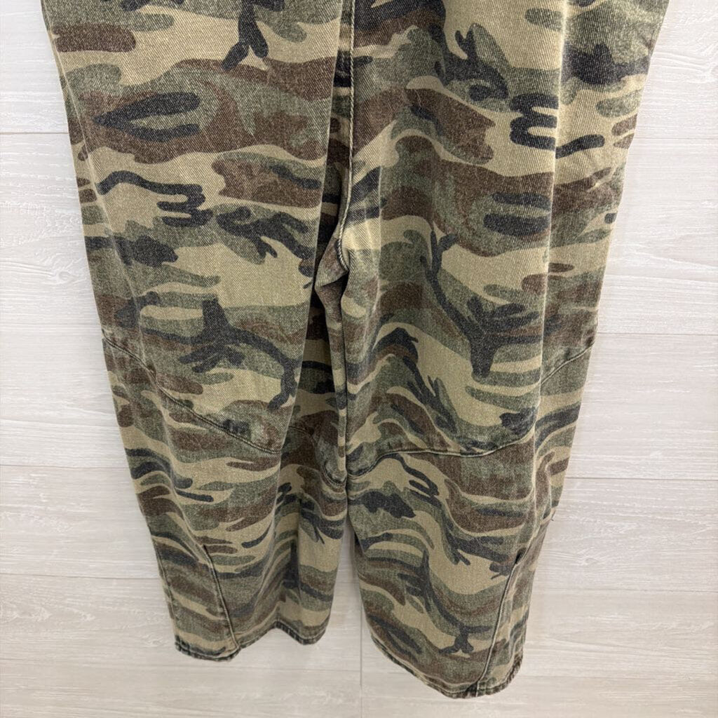 Easel Green Camo Denim Wide Leg Overalls Small