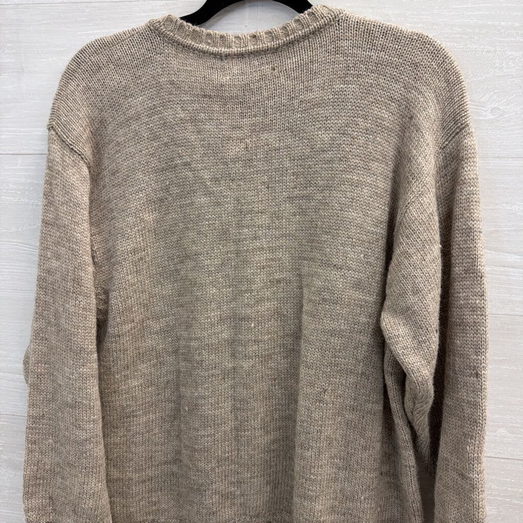 Kerry Traditions Beige Knit 100% Pure New Wool Sheep Print Cardigan Sweater Large