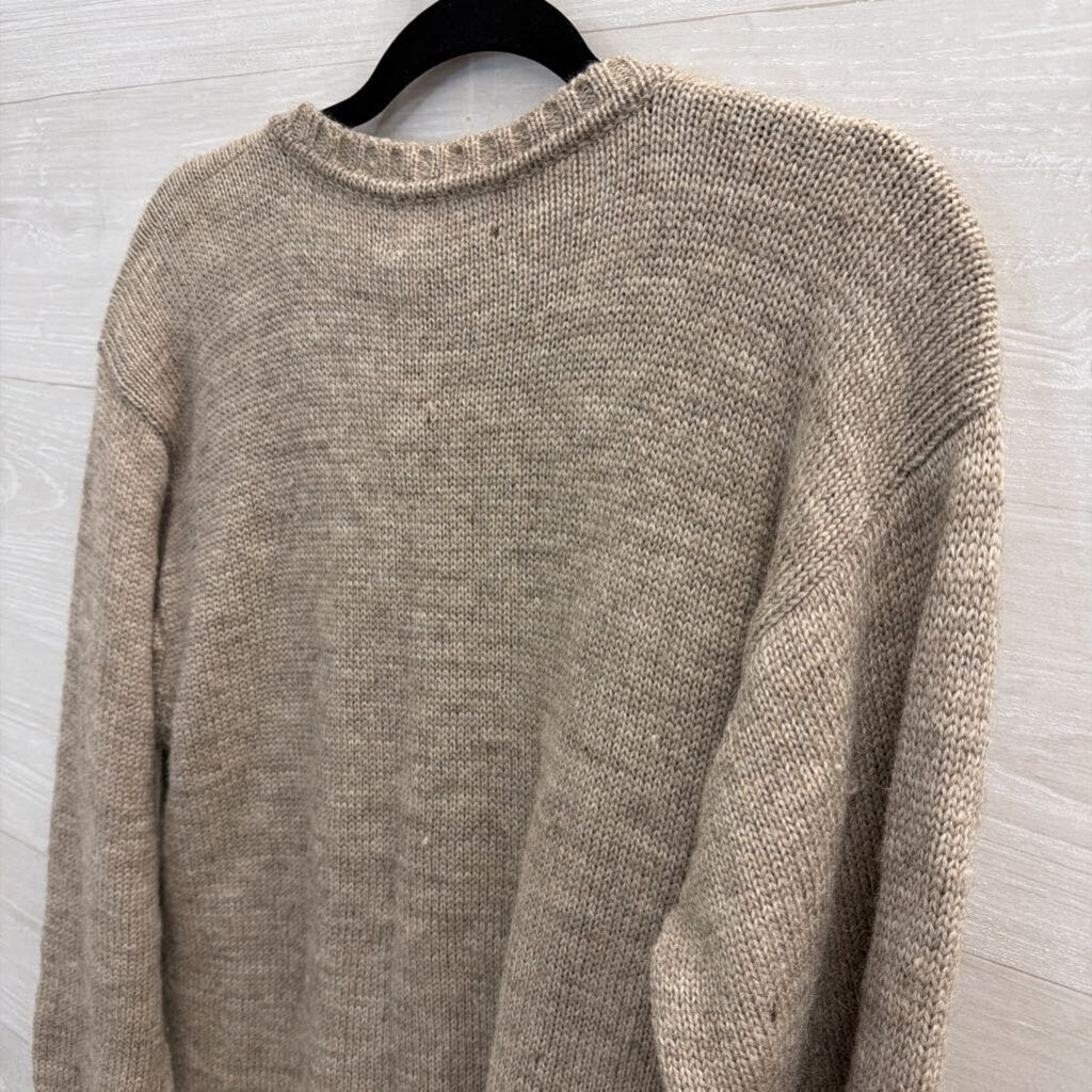 Kerry Traditions Beige Knit 100% Pure New Wool Sheep Print Cardigan Sweater Large