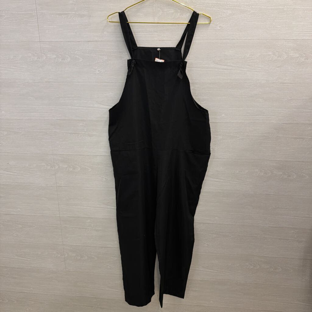 Black Wide Leg Tie Strap Overalls Large