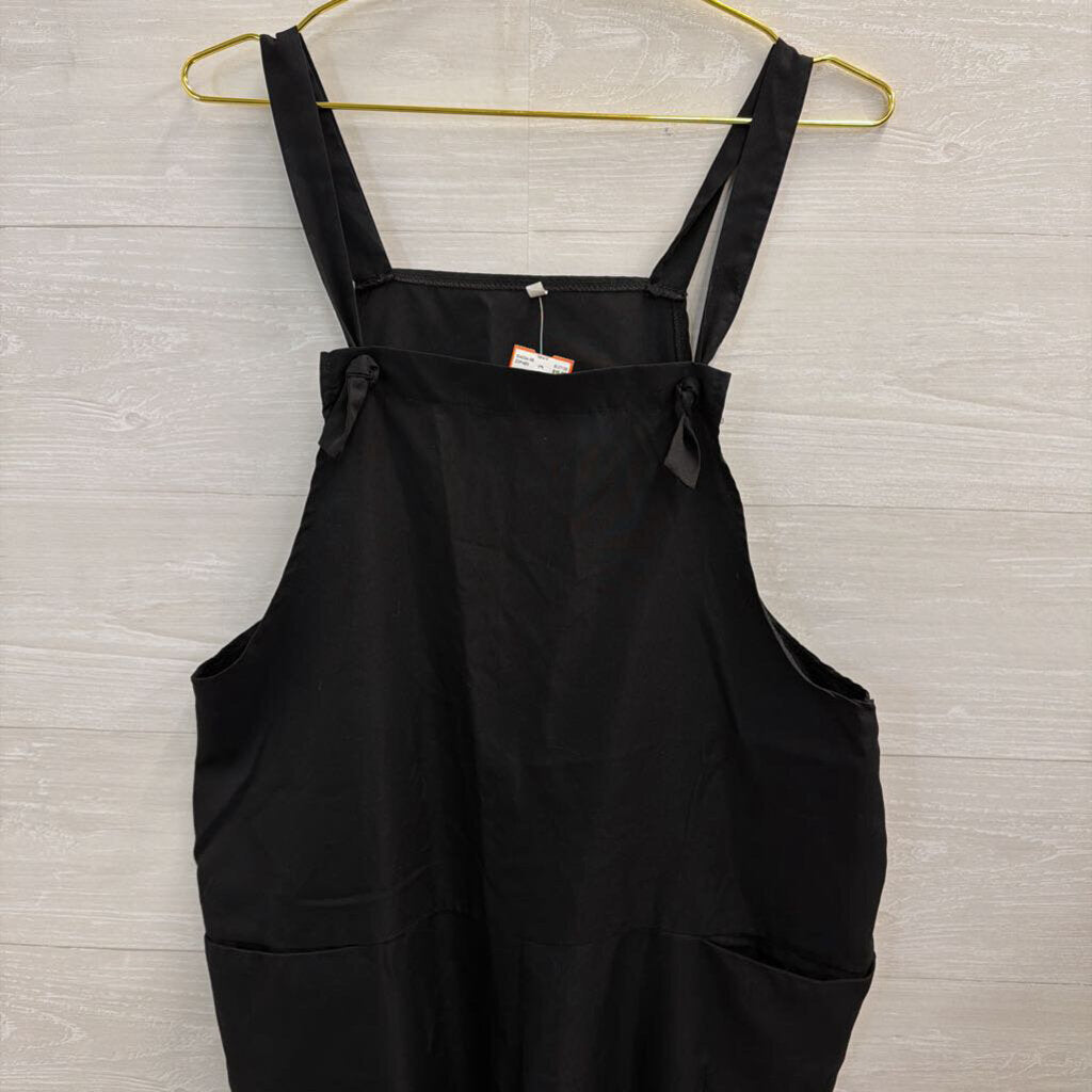 Black Wide Leg Tie Strap Overalls Large