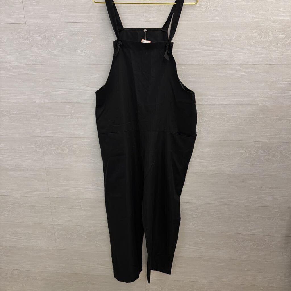 Black Wide Leg Tie Strap Overalls Large