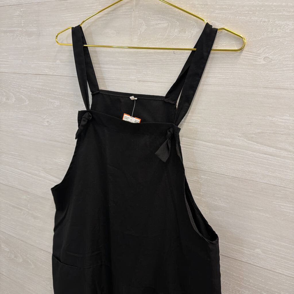 Black Wide Leg Tie Strap Overalls Large