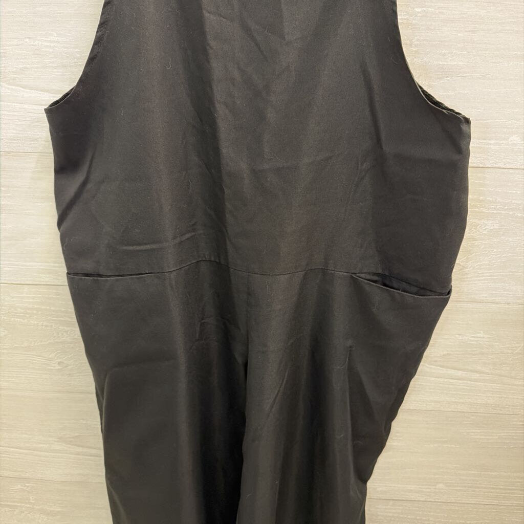 Black Wide Leg Tie Strap Overalls Large
