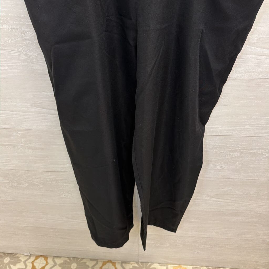 Black Wide Leg Tie Strap Overalls Large