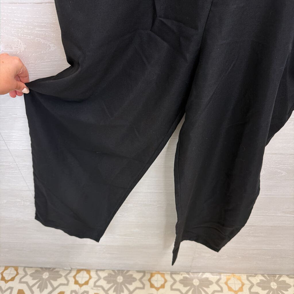 Black Wide Leg Tie Strap Overalls Large