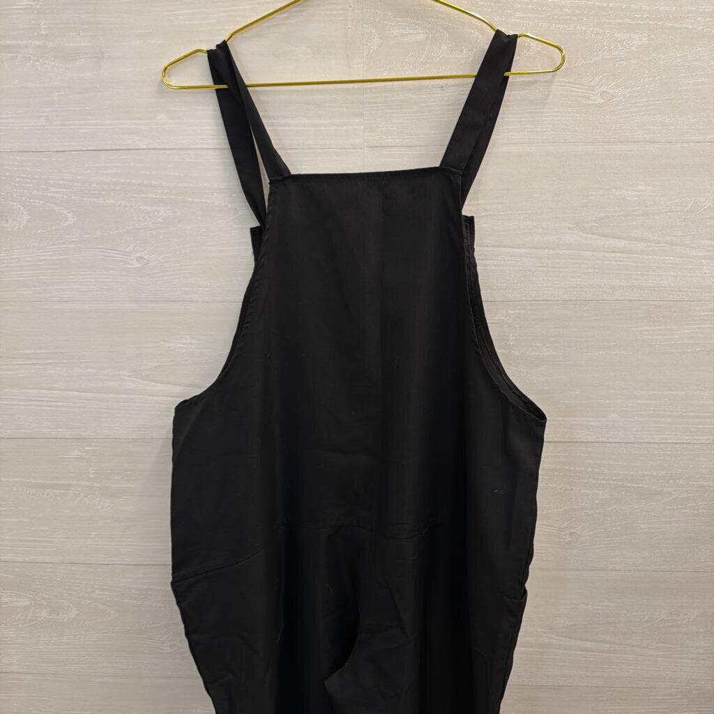Black Wide Leg Tie Strap Overalls Large