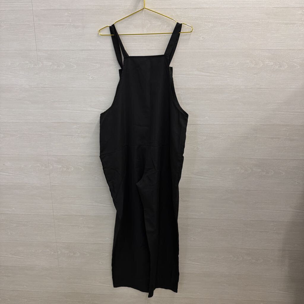 Black Wide Leg Tie Strap Overalls Large