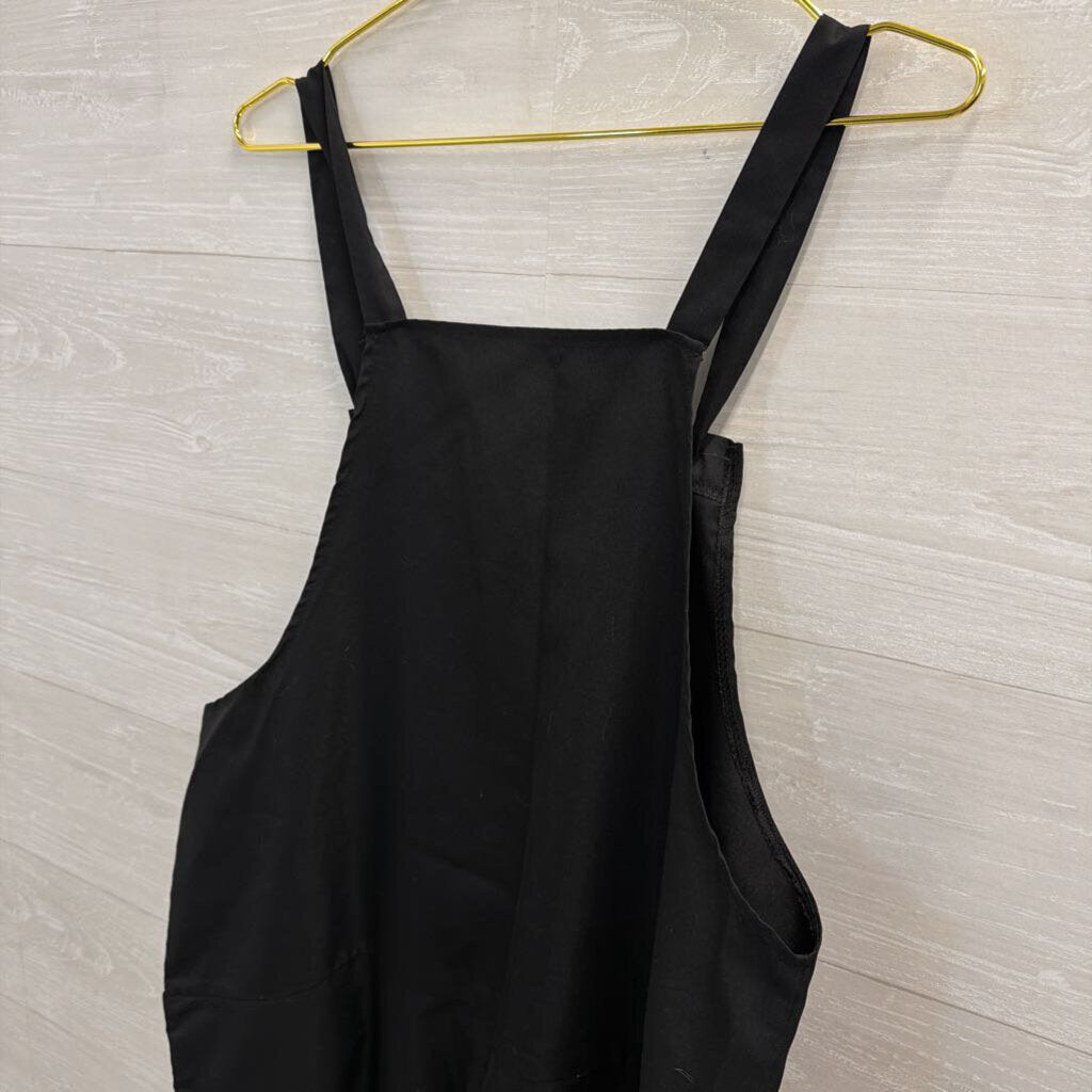 Black Wide Leg Tie Strap Overalls Large