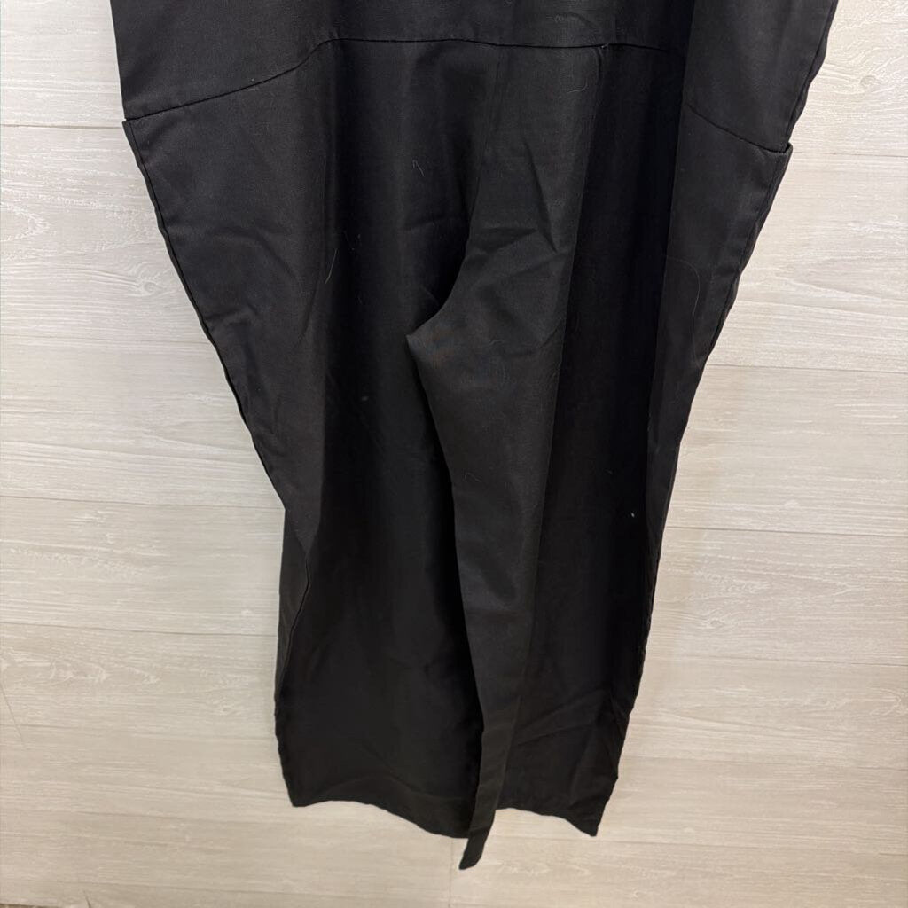 Black Wide Leg Tie Strap Overalls Large