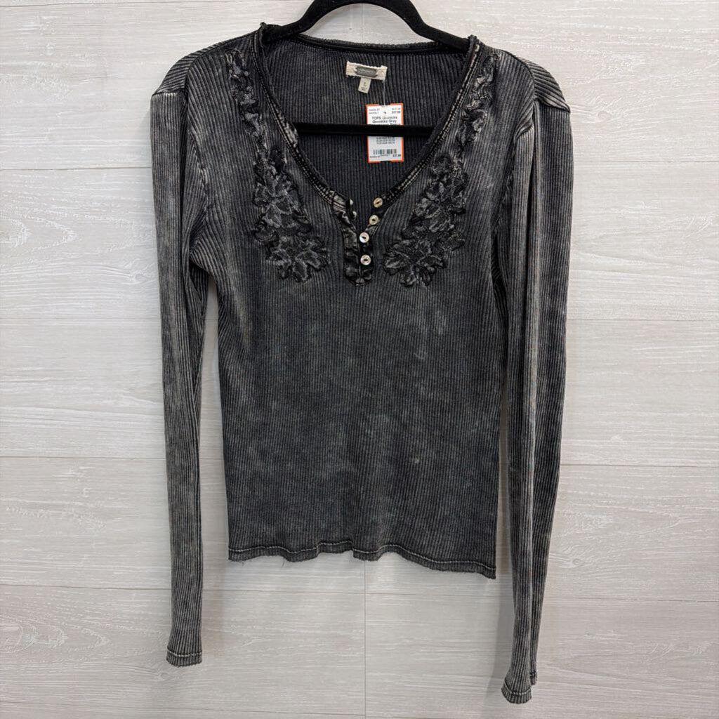 Gimmicks Grey Ribbed Long Sleeve Top Large