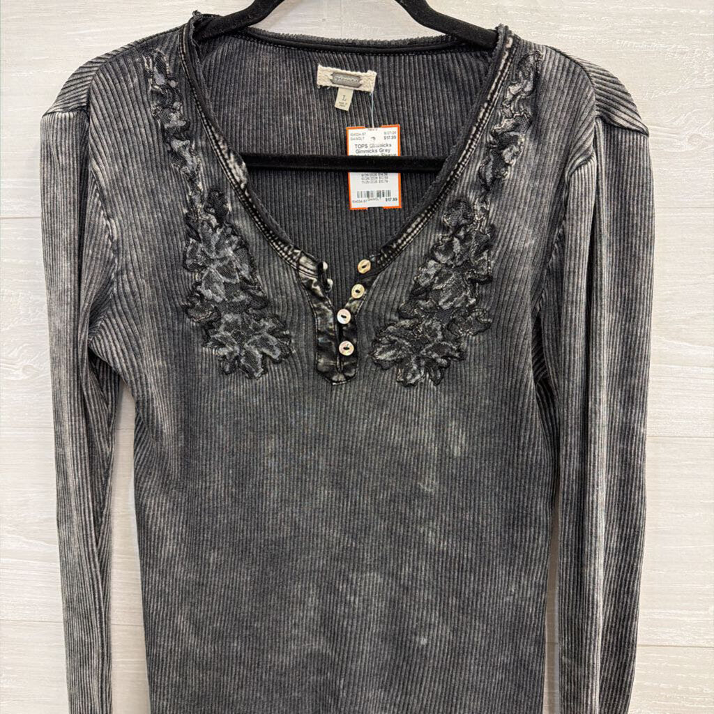 Gimmicks Grey Ribbed Long Sleeve Top Large
