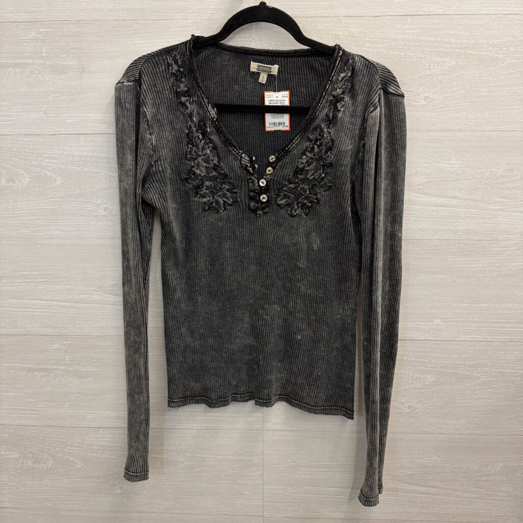 Gimmicks Grey Ribbed Long Sleeve Top Large