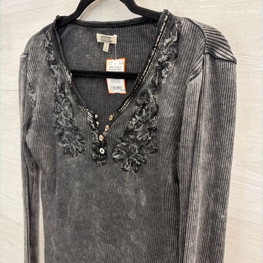 Gimmicks Grey Ribbed Long Sleeve Top Large