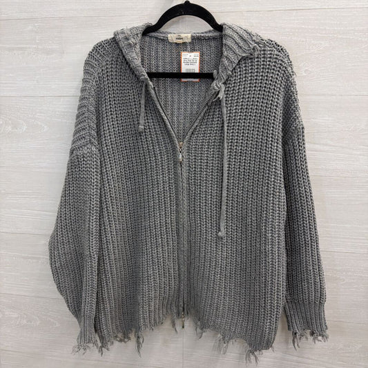 Entro Grey Knit Zip Up Hooded Sweater Large