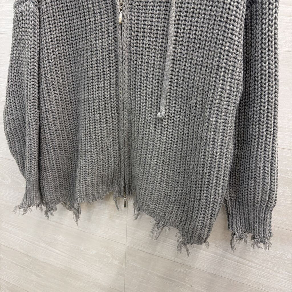 Entro Grey Knit Zip Up Hooded Sweater Large