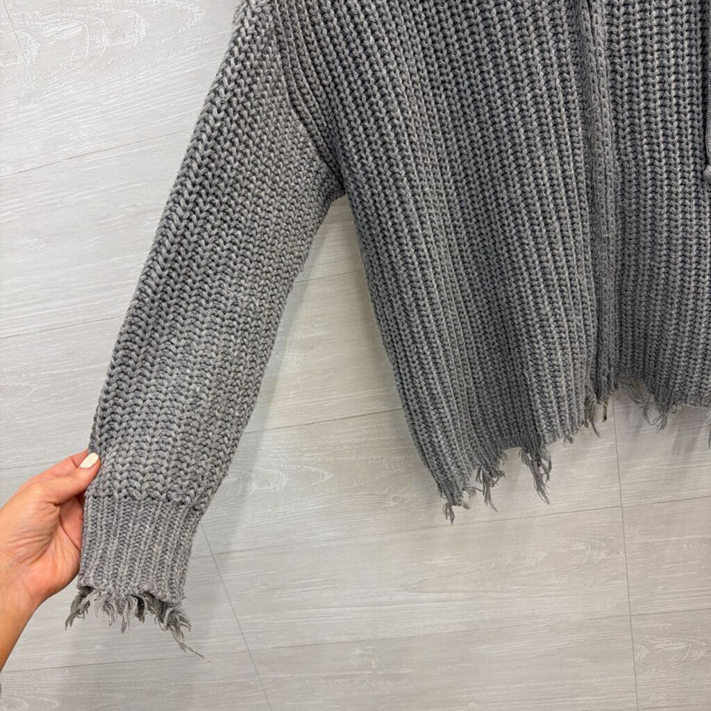 Entro Grey Knit Zip Up Hooded Sweater Large