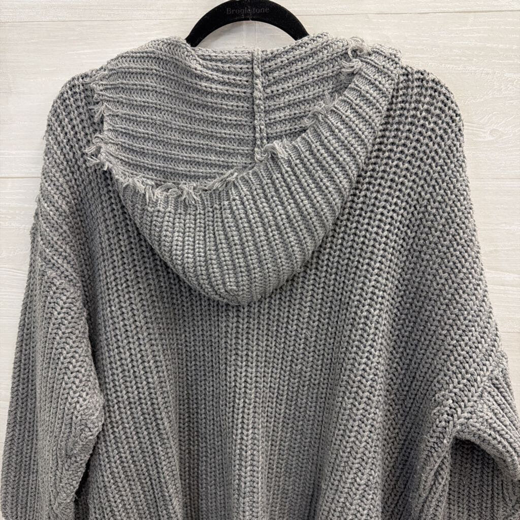 Entro Grey Knit Zip Up Hooded Sweater Large