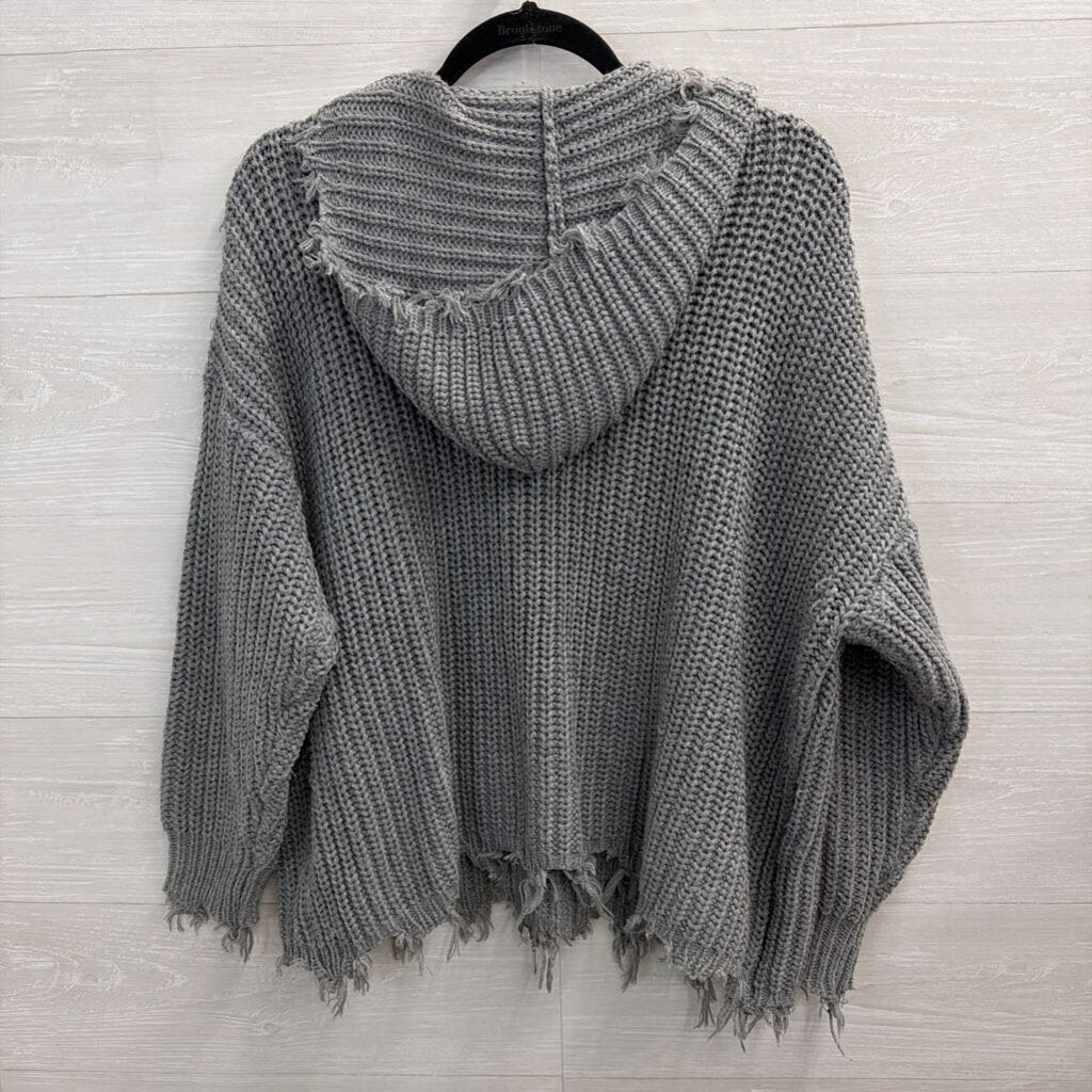 Entro Grey Knit Zip Up Hooded Sweater Large