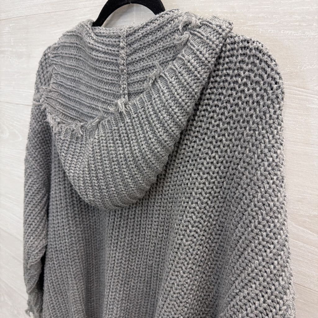 Entro Grey Knit Zip Up Hooded Sweater Large