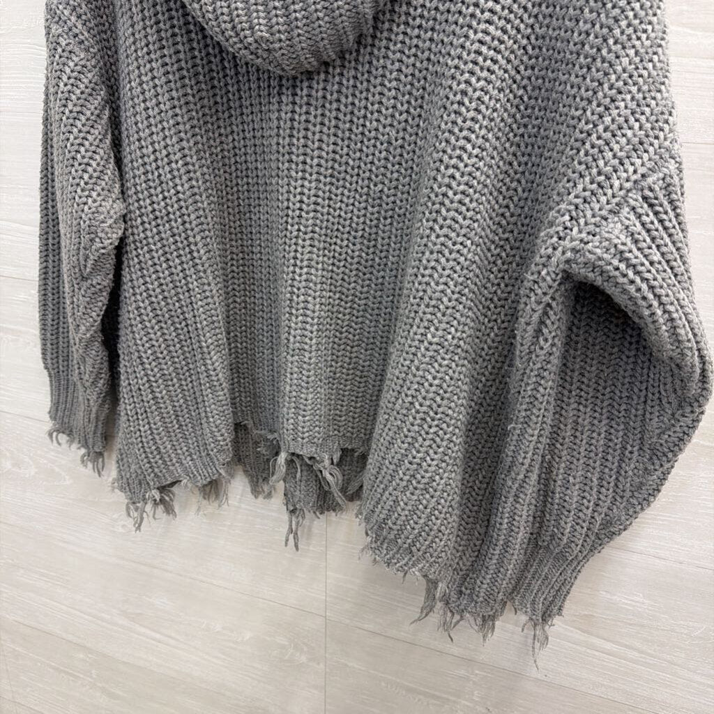 Entro Grey Knit Zip Up Hooded Sweater Large