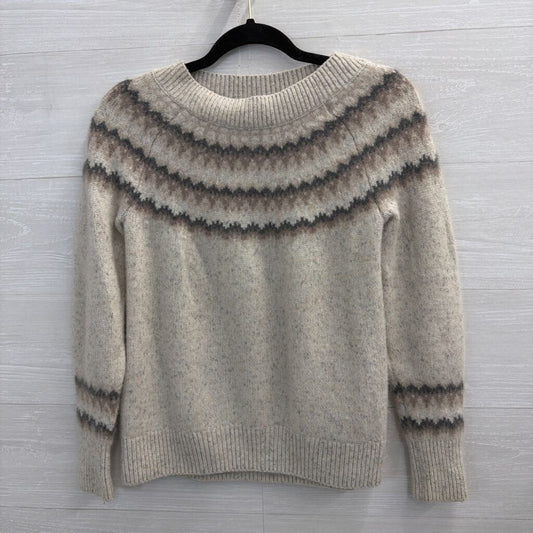 Soft Beige/ Grey Print Long Sleeve Sweater Top Medium